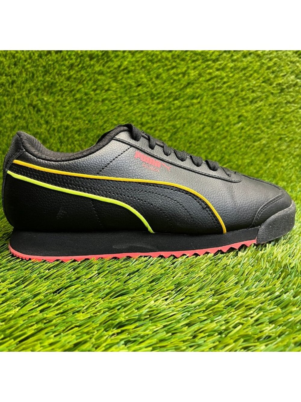 Puma Roma Lava Girls Size 6Y Black Yellow Pink Athletic Leather Shoes Sneakers
